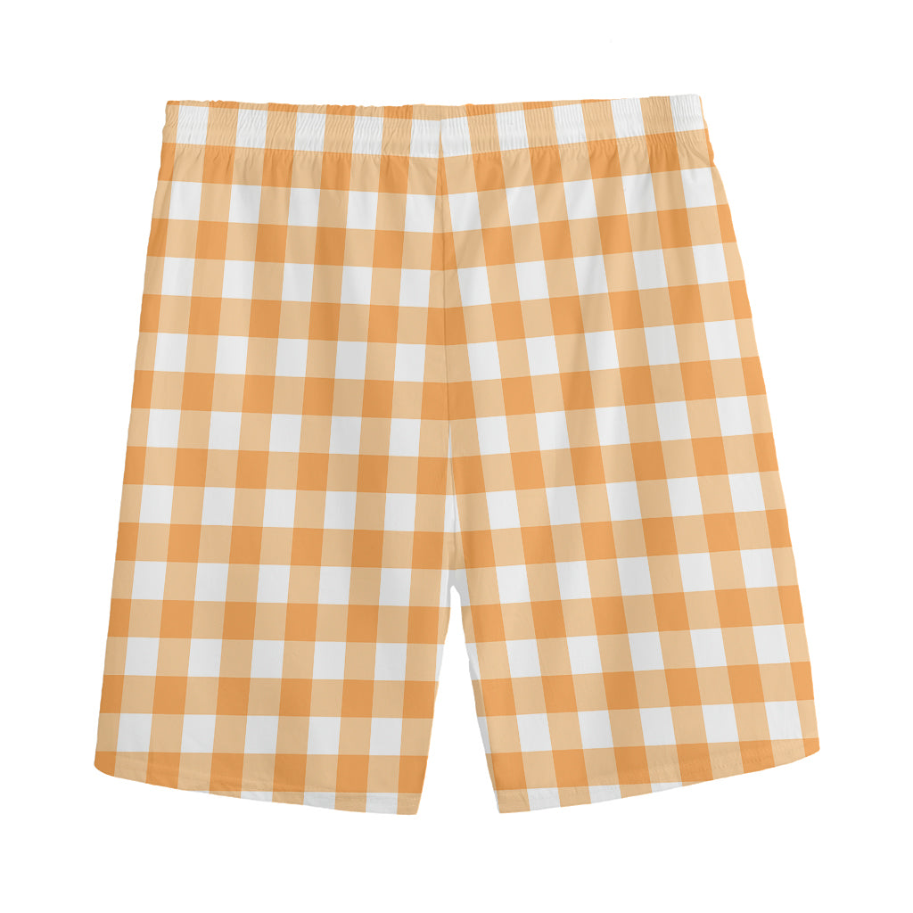 Orange And White Check Pattern Print Men's Sports Shorts
