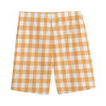 Orange And White Check Pattern Print Men's Sports Shorts