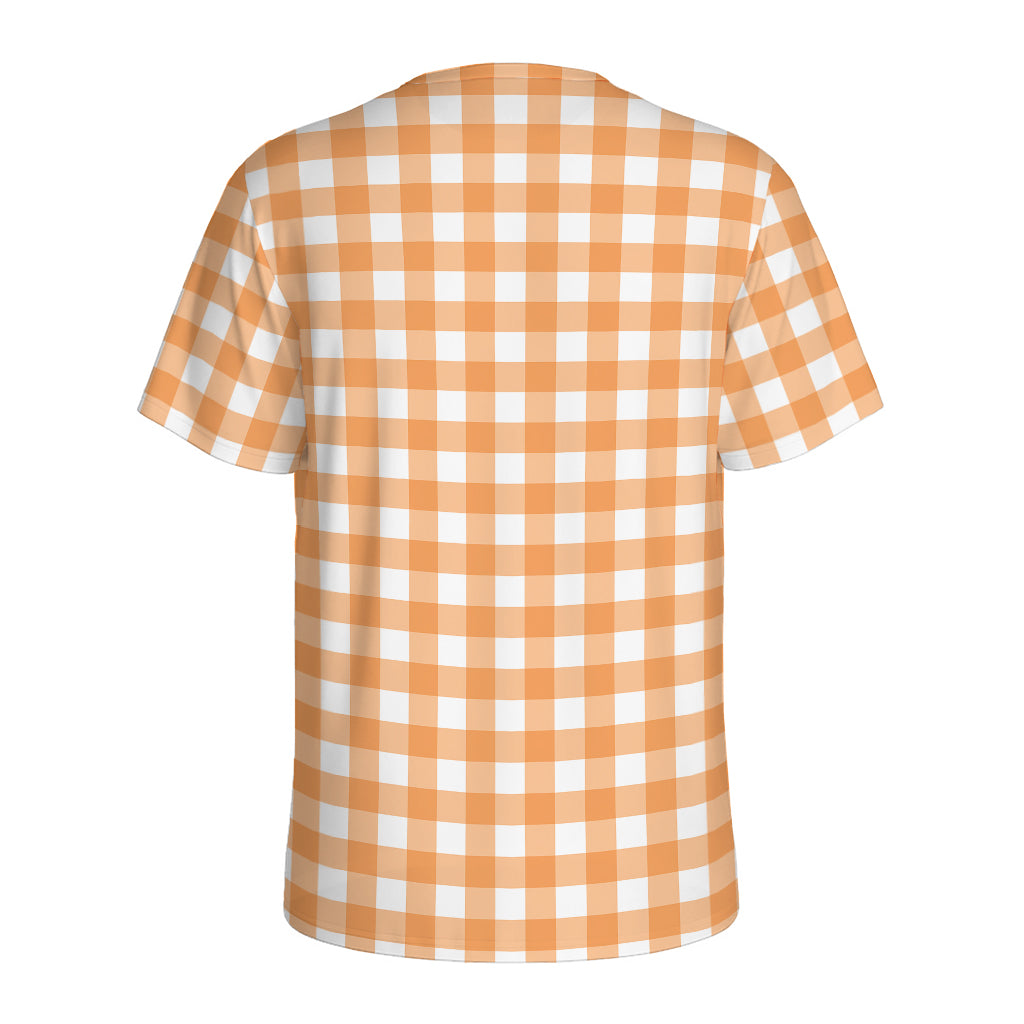 Orange And White Check Pattern Print Men's Sports T-Shirt