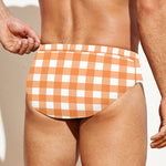 Orange And White Check Pattern Print Men's Swim Briefs