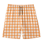 Orange And White Check Pattern Print Men's Swim Trunks