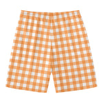 Orange And White Check Pattern Print Men's Swim Trunks