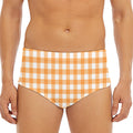 Orange And White Check Pattern Print Men's Triangle Swim Briefs