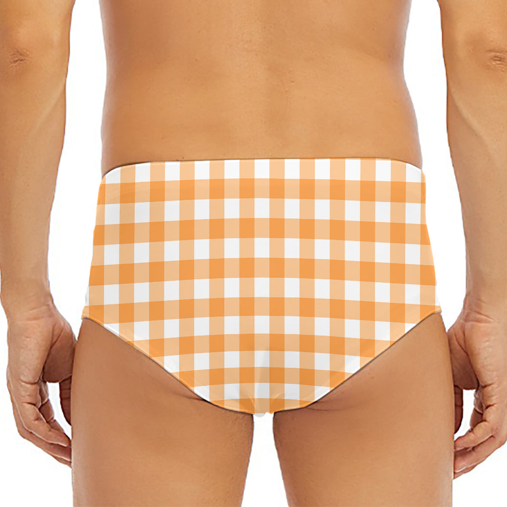 Orange And White Check Pattern Print Men's Triangle Swim Briefs
