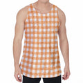 Orange And White Check Pattern Print Men's Velvet Tank Top
