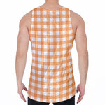 Orange And White Check Pattern Print Men's Velvet Tank Top