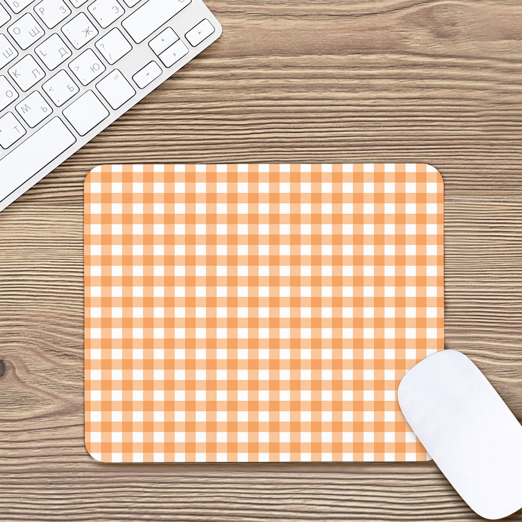Orange And White Check Pattern Print Mouse Pad