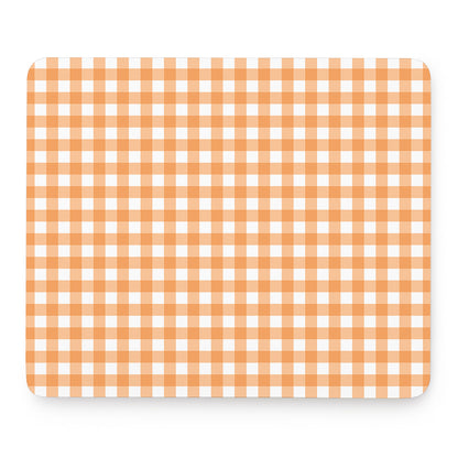 Orange And White Check Pattern Print Mouse Pad