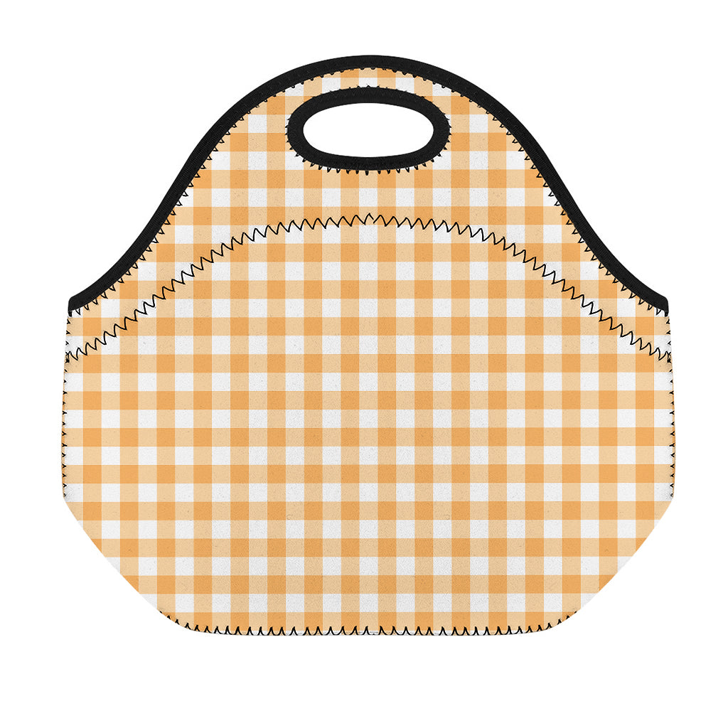 Orange And White Check Pattern Print Neoprene Lunch Bag