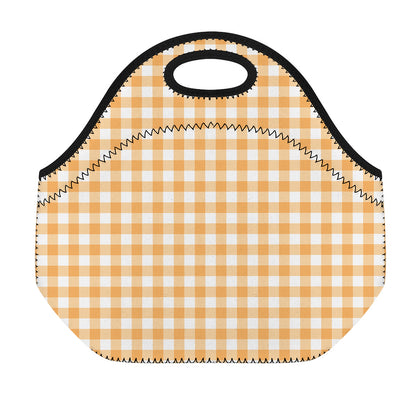 Orange And White Check Pattern Print Neoprene Lunch Bag