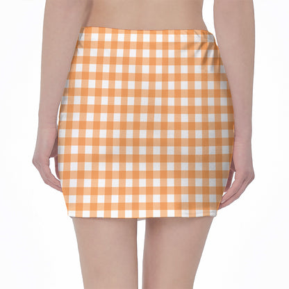 Orange And White Check Pattern Print Pencil Mini Skirt