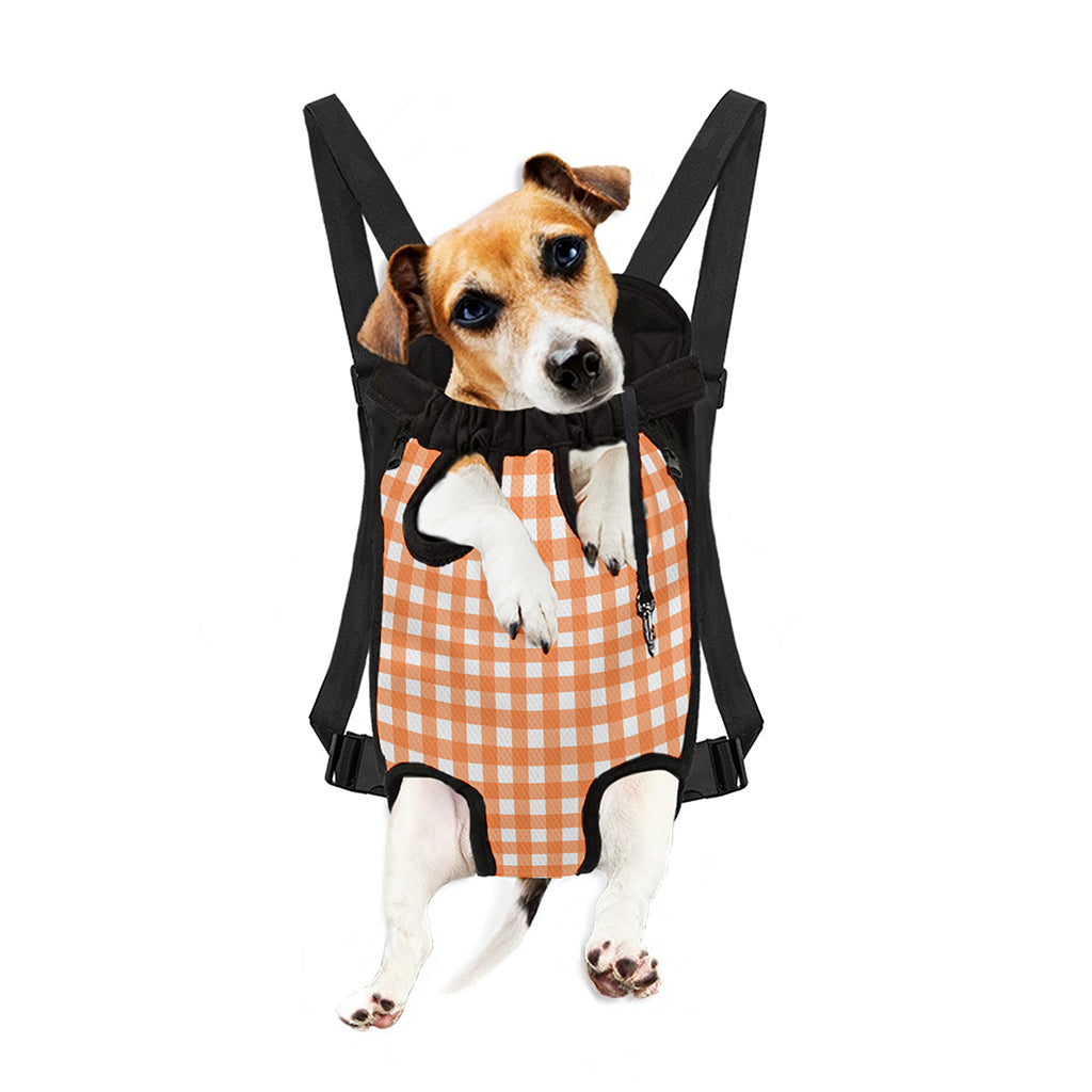 Orange And White Check Pattern Print Pet Carrier Backpack