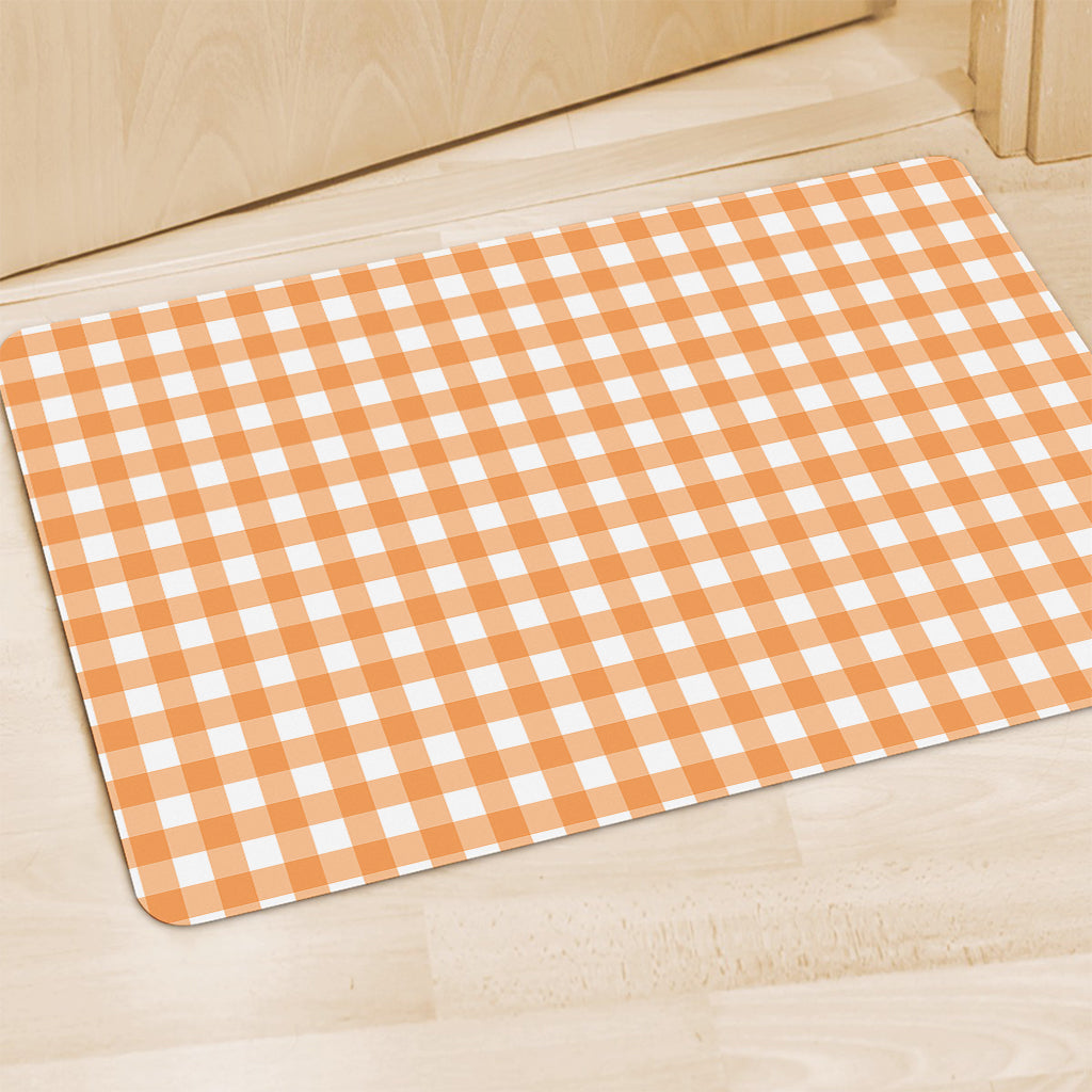 Orange And White Check Pattern Print Polyester Doormat