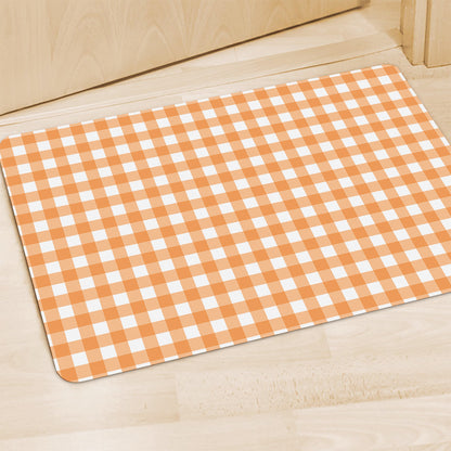 Orange And White Check Pattern Print Polyester Doormat