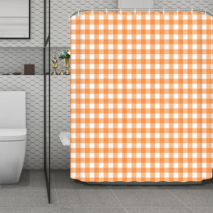 Orange And White Check Pattern Print Polyester Shower Curtain