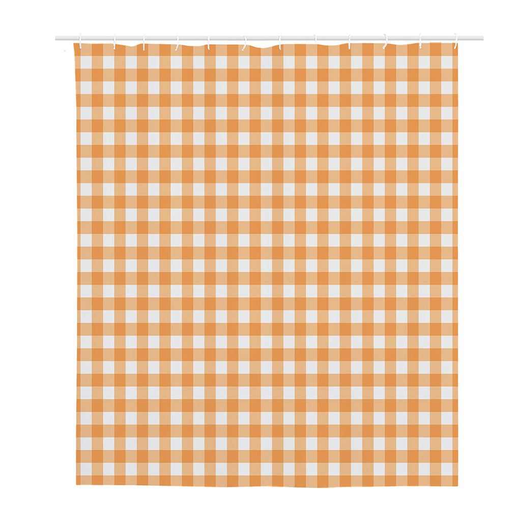 Orange And White Check Pattern Print Polyester Shower Curtain