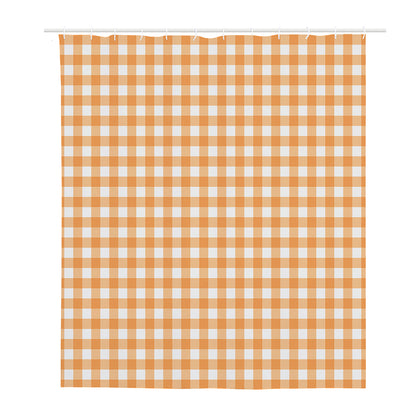 Orange And White Check Pattern Print Polyester Shower Curtain