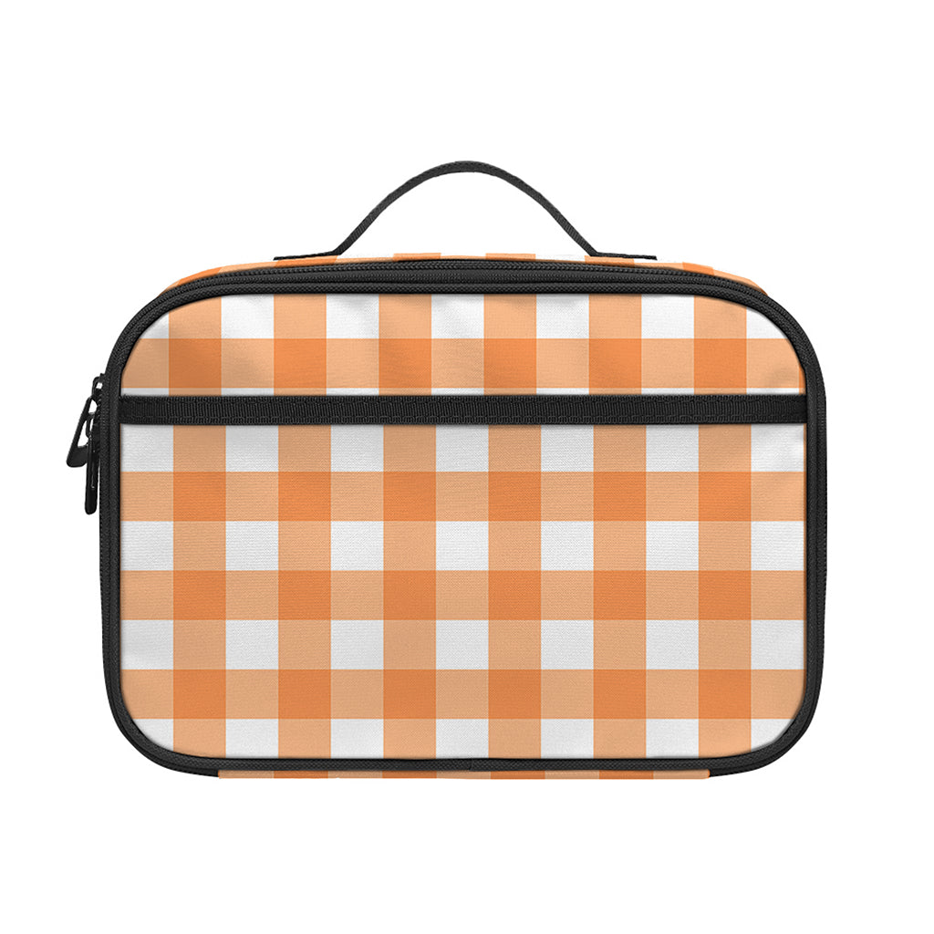 Orange And White Check Pattern Print Portable Lunch Bag