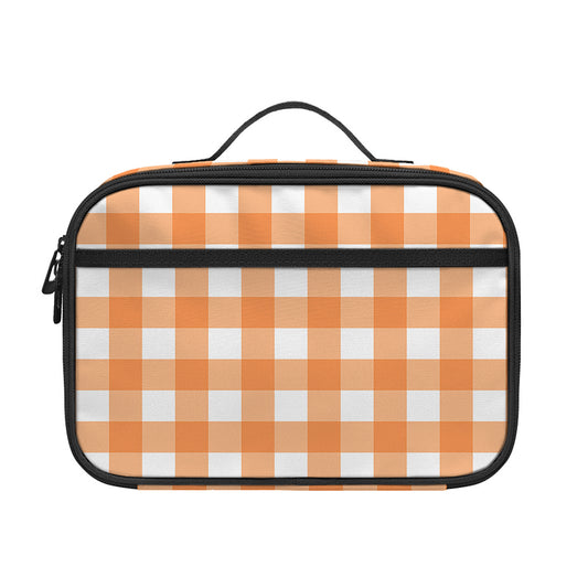 Orange And White Check Pattern Print Portable Lunch Bag