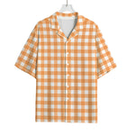 Orange And White Check Pattern Print Rayon Hawaiian Shirt