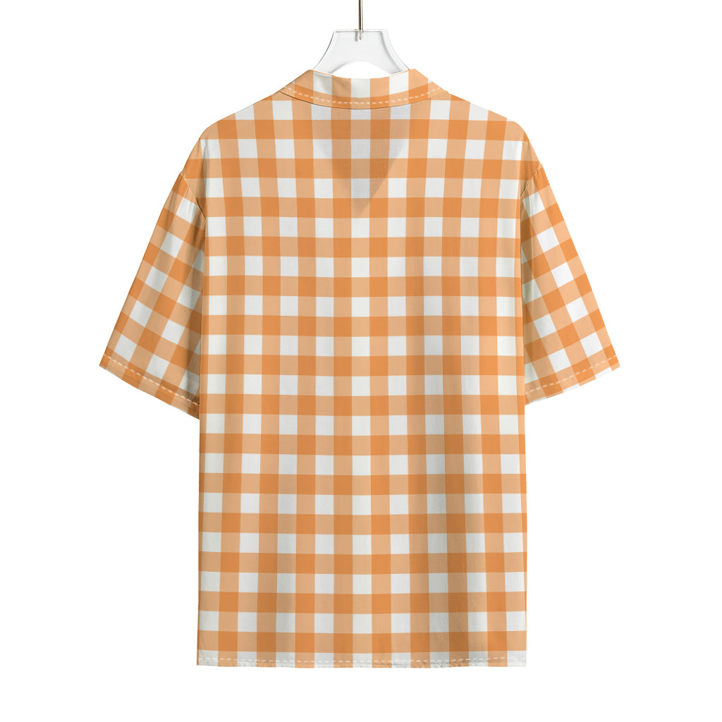 Orange And White Check Pattern Print Rayon Hawaiian Shirt