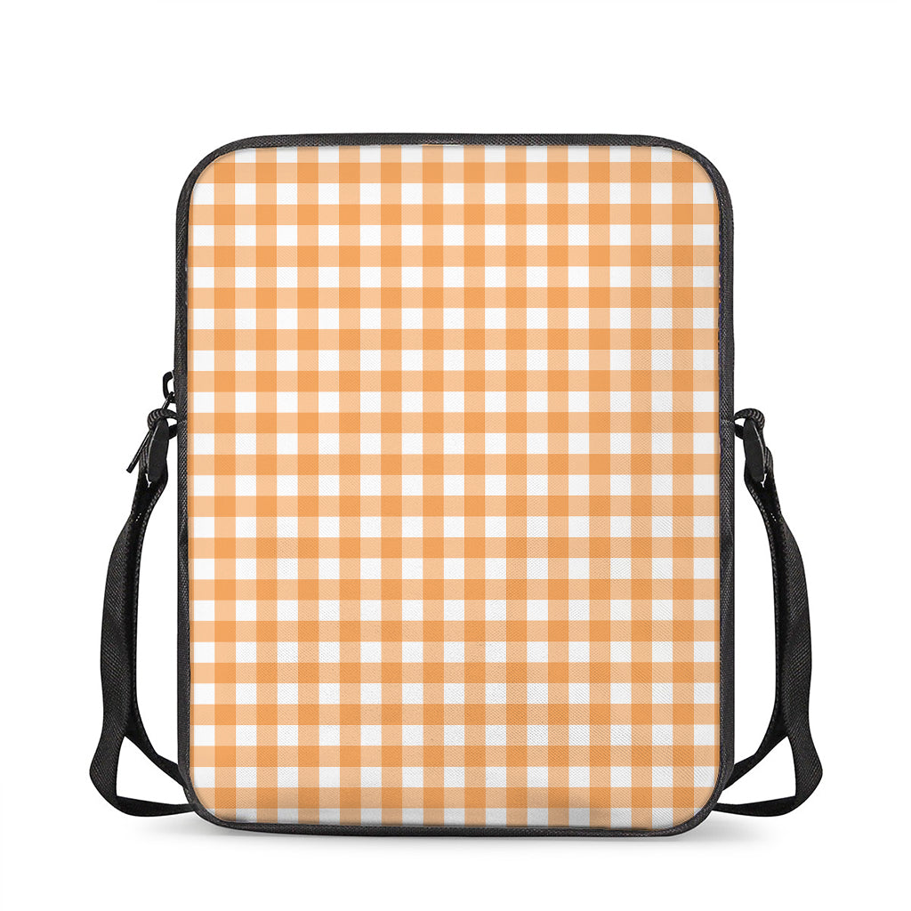 Orange And White Check Pattern Print Rectangular Crossbody Bag