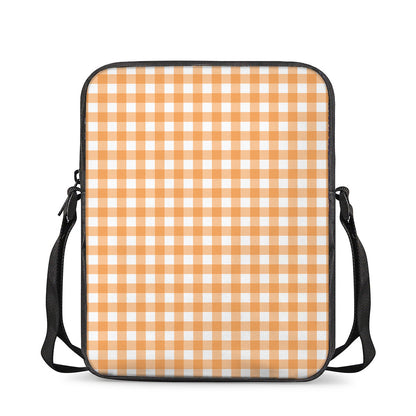 Orange And White Check Pattern Print Rectangular Crossbody Bag
