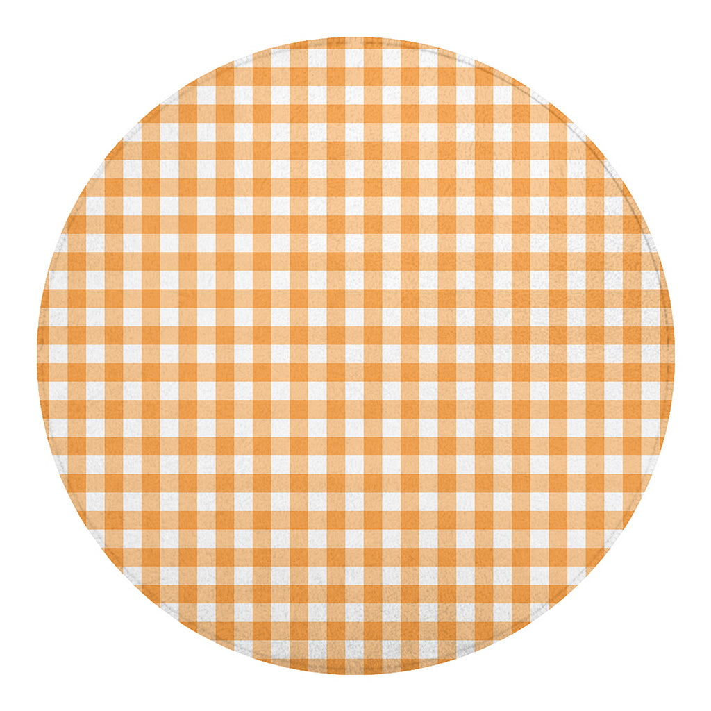 Orange And White Check Pattern Print Round Blanket