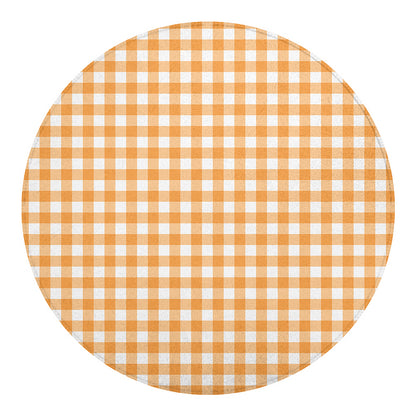 Orange And White Check Pattern Print Round Blanket
