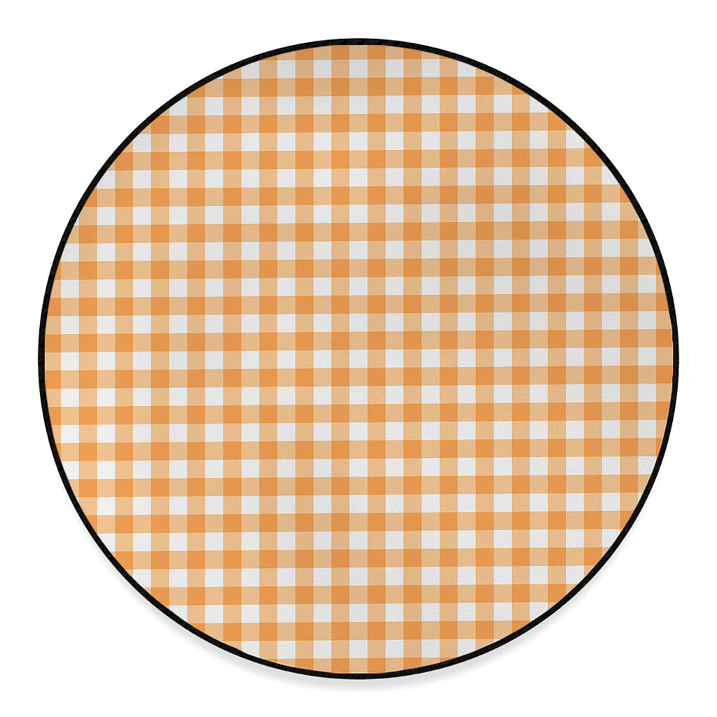 Orange And White Check Pattern Print Round Floor Mat