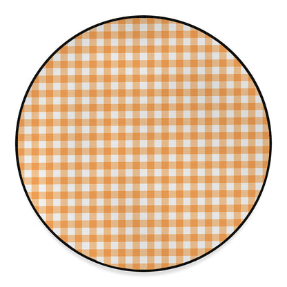 Orange And White Check Pattern Print Round Floor Mat