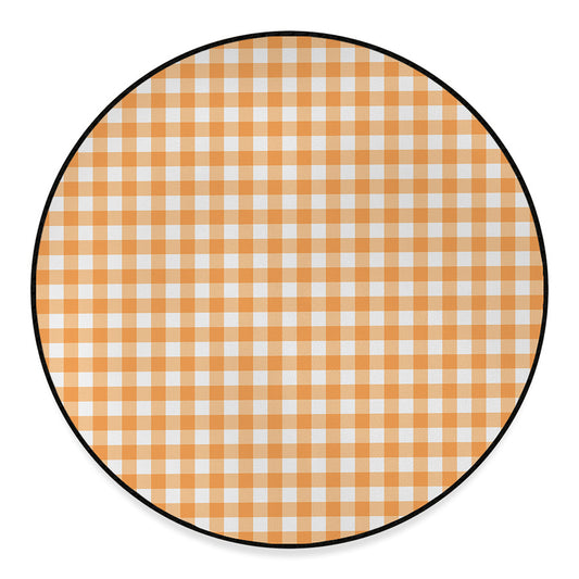 Orange And White Check Pattern Print Round Floor Mat