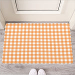 Orange And White Check Pattern Print Rubber Doormat