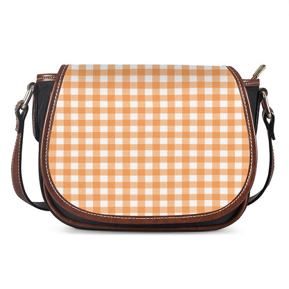 Orange And White Check Pattern Print Saddle Bag