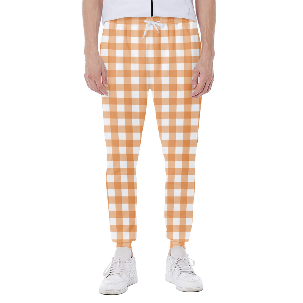 Orange And White Check Pattern Print Scuba Joggers