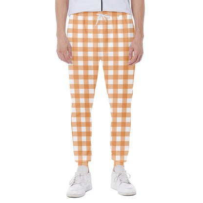 Orange And White Check Pattern Print Scuba Joggers