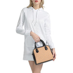 Orange And White Check Pattern Print Shoulder Handbag