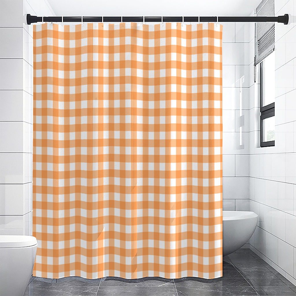 Orange And White Check Pattern Print Shower Curtain
