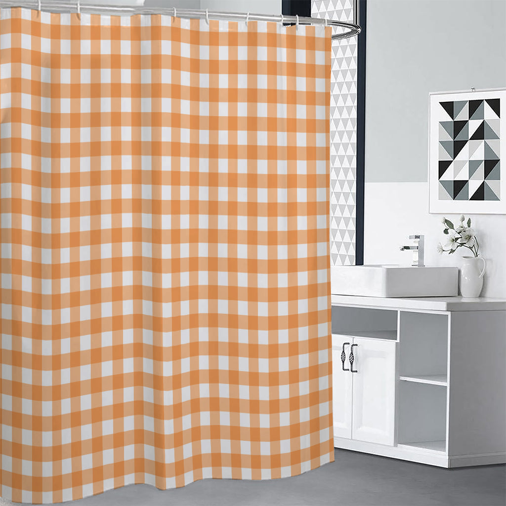 Orange And White Check Pattern Print Shower Curtain