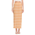 Orange And White Check Pattern Print Side Slit Maxi Skirt