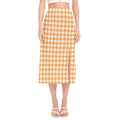 Orange And White Check Pattern Print Side Slit Midi Skirt