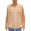Orange And White Check Pattern Print Sleeveless Baseball Jersey