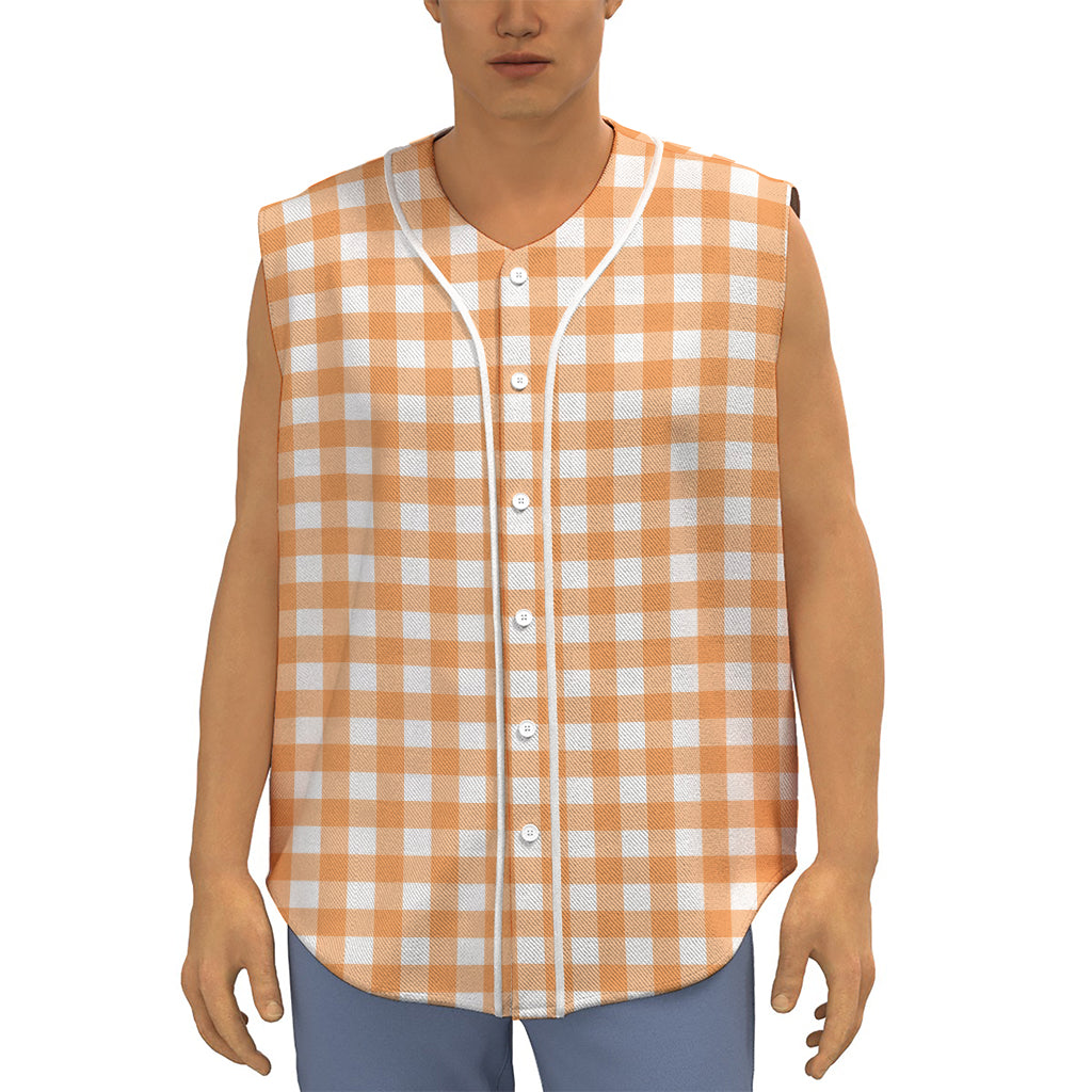 Orange And White Check Pattern Print Sleeveless Baseball Jersey