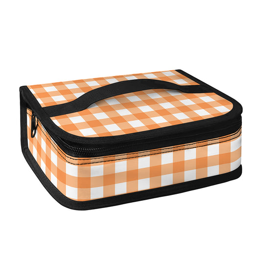Orange And White Check Pattern Print Small Lunch Bag