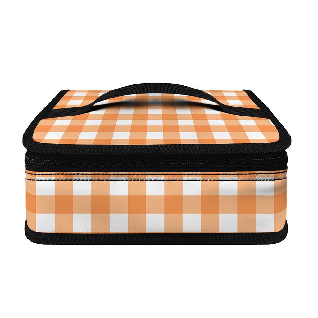Orange And White Check Pattern Print Small Lunch Bag