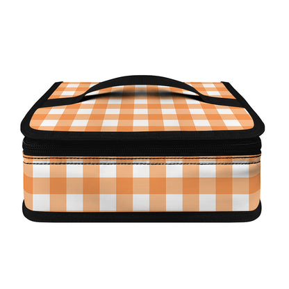 Orange And White Check Pattern Print Small Lunch Bag