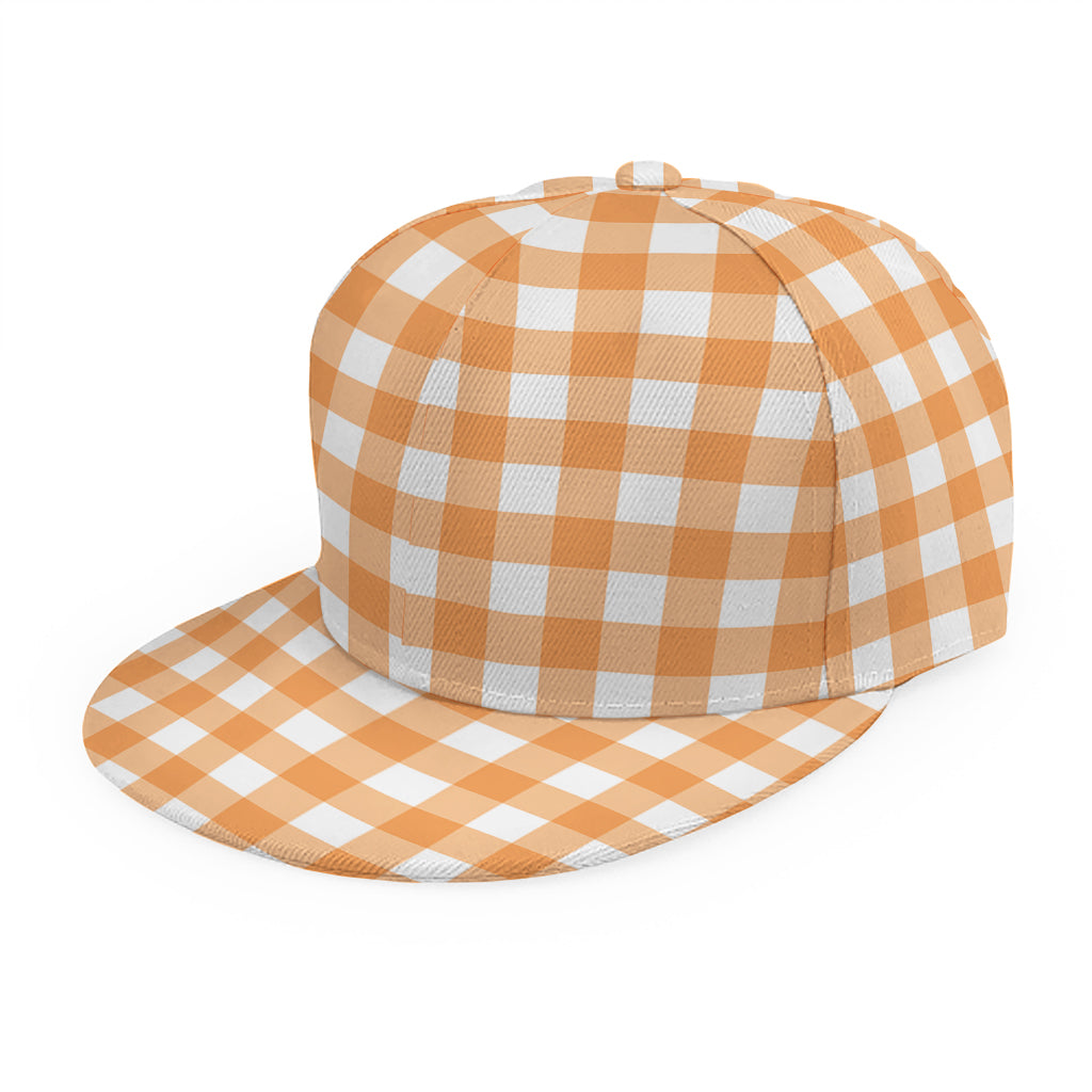 Orange And White Check Pattern Print Snapback Cap