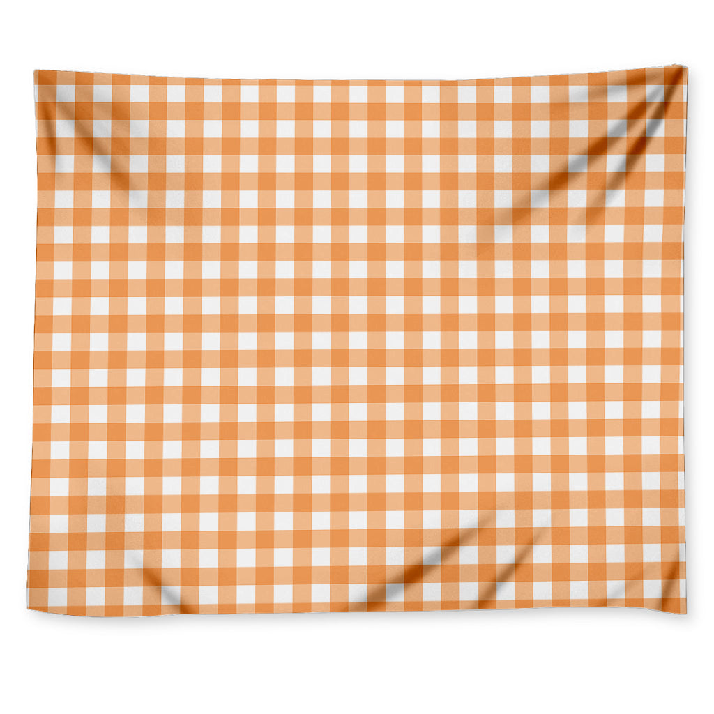 Orange And White Check Pattern Print Tapestry