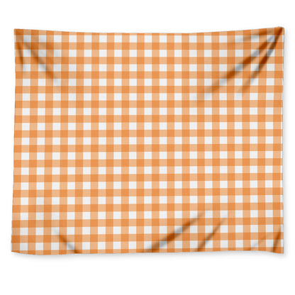 Orange And White Check Pattern Print Tapestry
