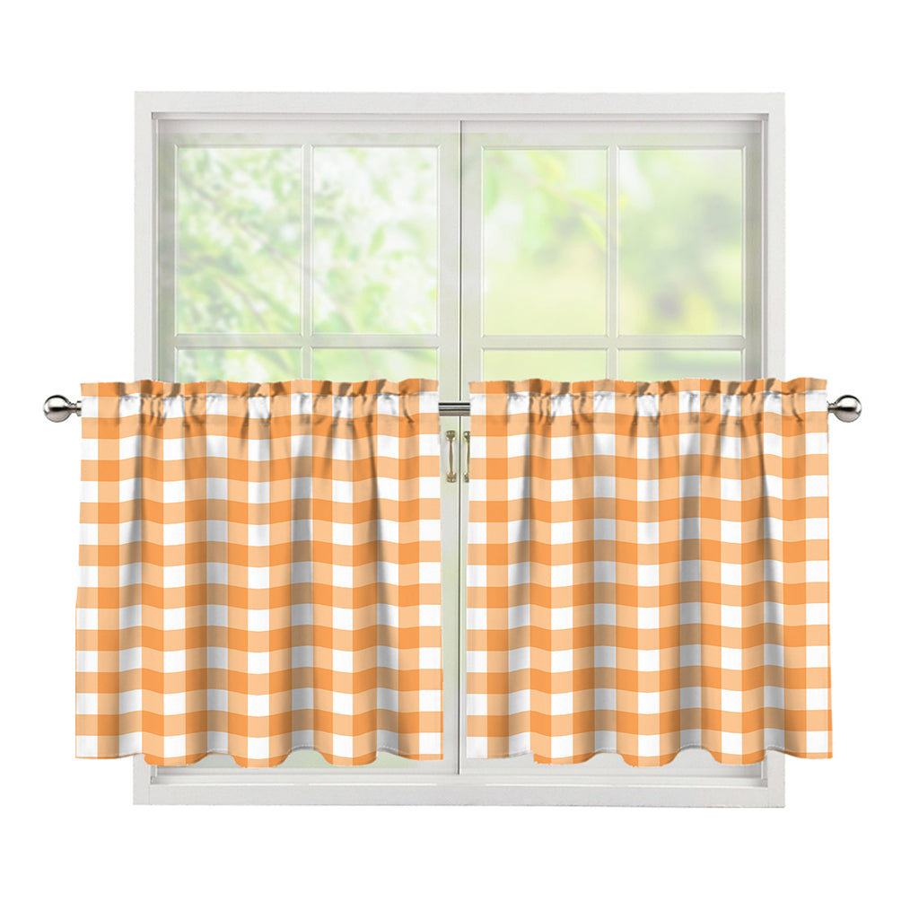 Orange And White Check Pattern Print Tier Curtains